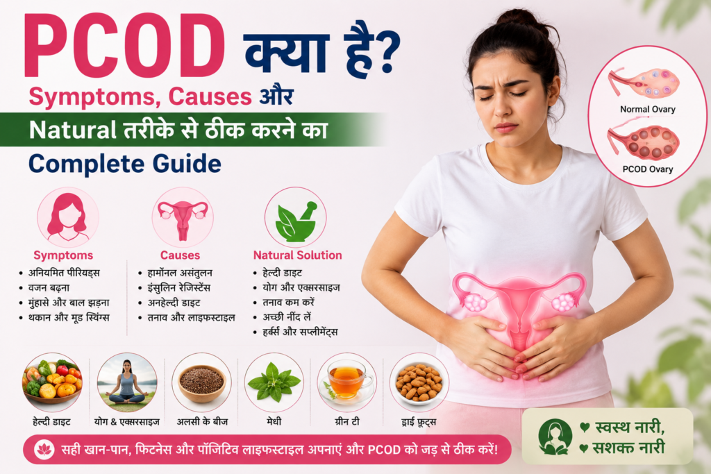 PCOD symptoms, causes and natural treatment guide for women.