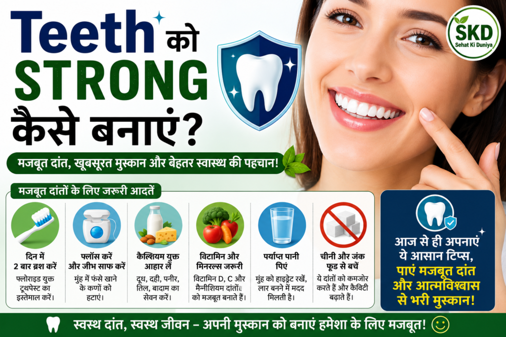 Teeth ko strong kaise banaye aur daanton ko majboot rakhne ke natural tips in Hindi.