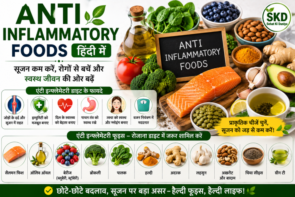 Anti inflammatory foods in Hindi to reduce inflammation, boost immunity aur support overall health.
