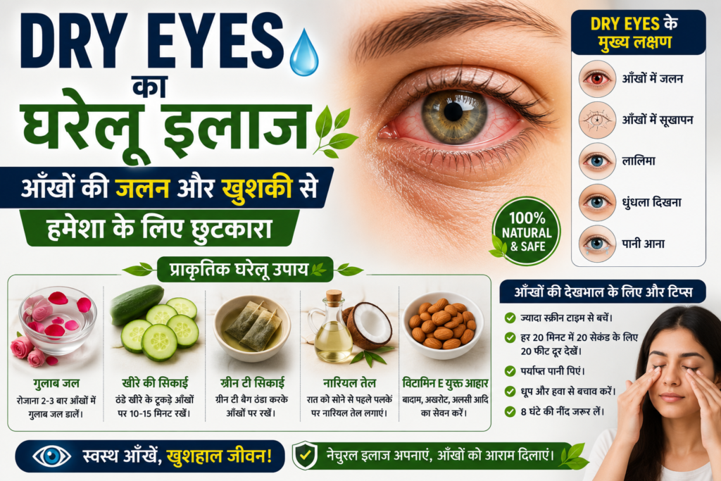 Dry eyes ka gharelu ilaj aur aankhon ki jalan aur khushki se rahat ke natural upay.